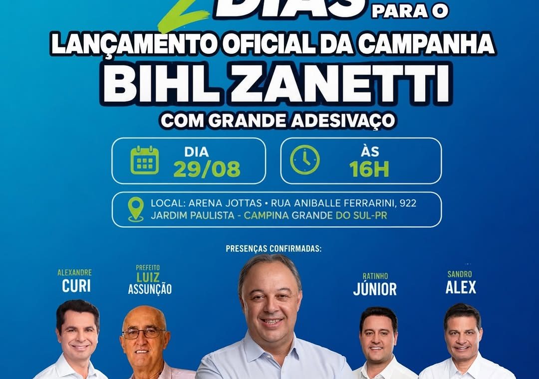 Bihl Zanetti realiza lançamento oficial da campanha neste sábado em Campina Grande do Sul